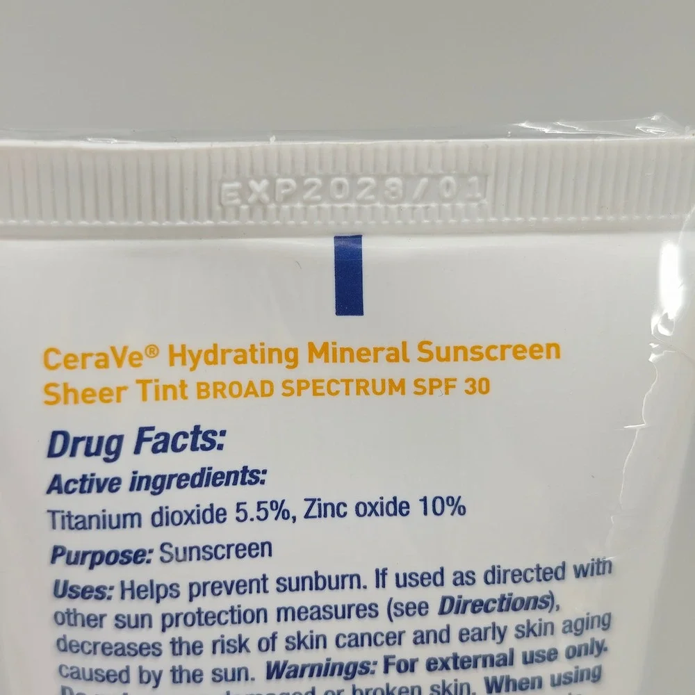 CeraVe Hydrating Mineral Sunscreen SPF 30 Light Sheer Tint 1.7oz 2 PK Exp 12/27